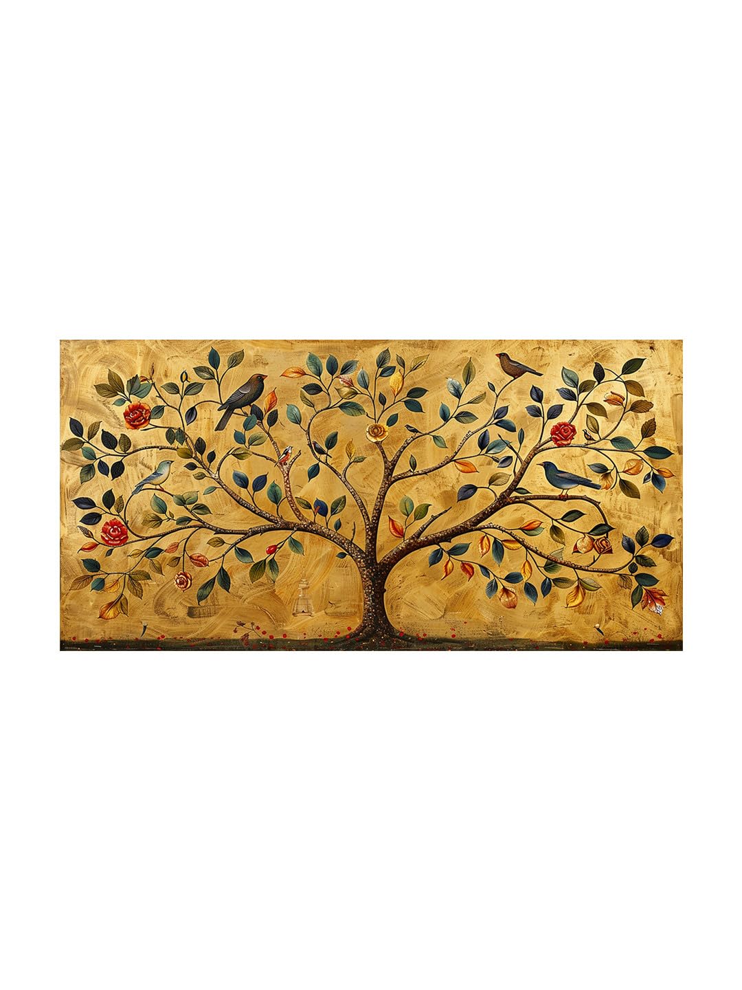 999Store Golden Tree Of Life Canvas Painting - 24X48 Inches Framed Art, Elegant Symbolic Wall Decor (Flp24480717)